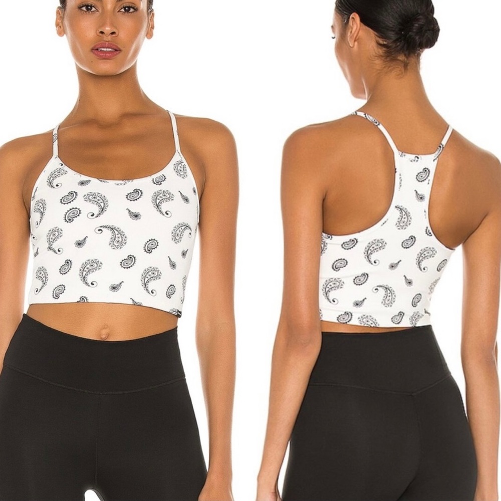 KORAL Leah Blackout Sports Crop Top Bra Bandana White Medium NWT